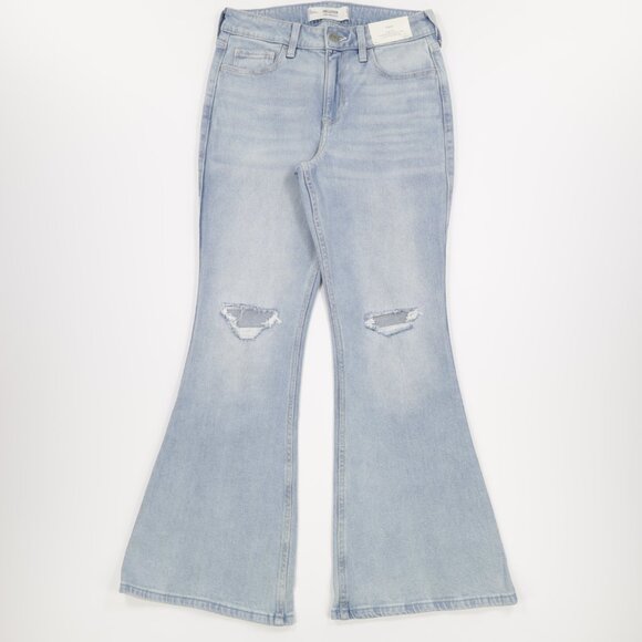 Hollister Denim - Hollister Women's High Rise Ripped Comfortable Denim Flare Jeans Light Blue 10s‎